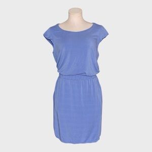 Athleta Astra Blue Elastic Waist Cap Sleeve Dress